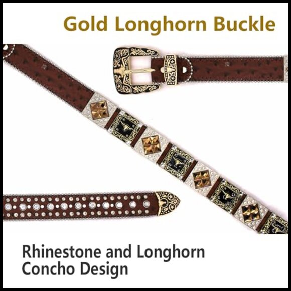 Genuine Leather Rhinestone Belt Western Style with Crystal Studs main image 6